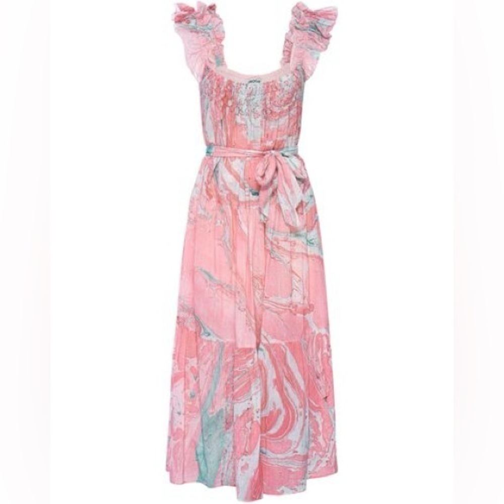 Rowena Dress Pink by St. Roche Flowy hand marbled midi dress size 8 women’s